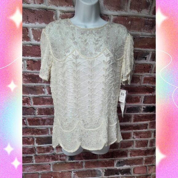 Women's PAPELL BOUTIQUE Embroired Beaded Silk Top Large - Picture 1 of 7